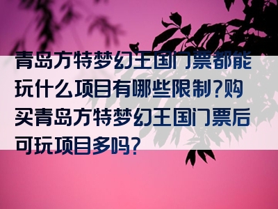 青岛方特梦幻王国门票都能玩什么项目有哪些限制？购买青岛方特梦幻王国门票后可玩项目多吗？