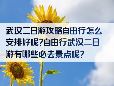 武汉二日游攻略自由行怎么安排好呢？自由行武汉二日游有哪些必去景点呢？