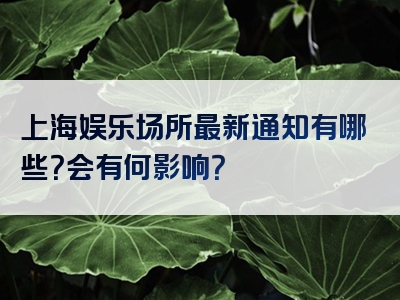 上海娱乐场所最新通知有哪些？会有何影响？