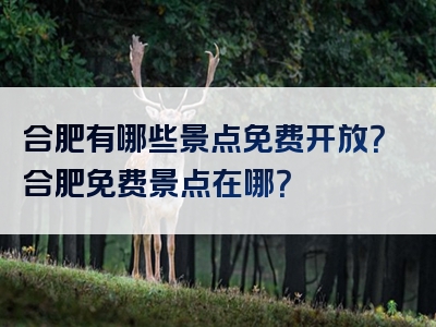 合肥有哪些景点免费开放？合肥免费景点在哪？