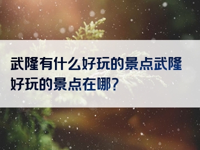 武隆有什么好玩的景点武隆好玩的景点在哪？