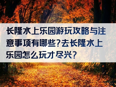 长隆水上乐园游玩攻略与注意事项有哪些？去长隆水上乐园怎么玩才尽兴？