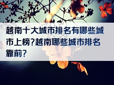 越南十大城市排名有哪些城市上榜？越南哪些城市排名靠前？