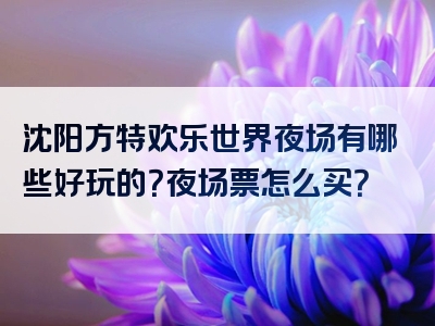 沈阳方特欢乐世界夜场有哪些好玩的？夜场票怎么买？