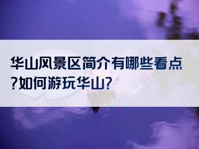 华山风景区简介有哪些看点？如何游玩华山？