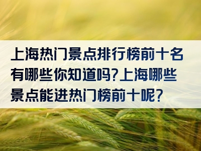 上海热门景点排行榜前十名有哪些你知道吗？上海哪些景点能进热门榜前十呢？