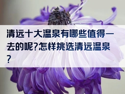 清远十大温泉有哪些值得一去的呢？怎样挑选清远温泉？