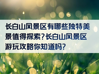 长白山风景区有哪些独特美景值得探索？长白山风景区游玩攻略你知道吗？