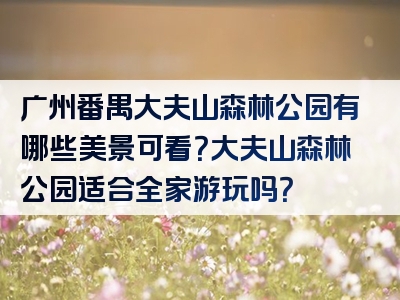 广州番禺大夫山森林公园有哪些美景可看？大夫山森林公园适合全家游玩吗？
