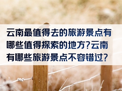 云南最值得去的旅游景点有哪些值得探索的地方？云南有哪些旅游景点不容错过？