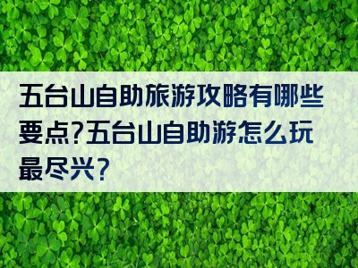 五台山自助旅游攻略有哪些要点？五台山自助游怎么玩最尽兴？