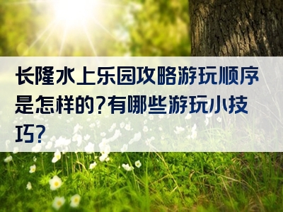 长隆水上乐园攻略游玩顺序是怎样的？有哪些游玩小技巧？