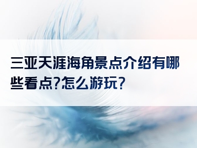 三亚天涯海角景点介绍有哪些看点？怎么游玩？
