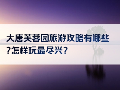 大唐芙蓉园旅游攻略有哪些？怎样玩最尽兴？