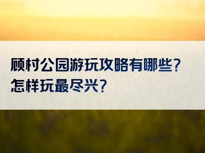 顾村公园游玩攻略有哪些？怎样玩最尽兴？