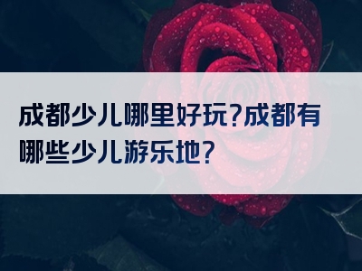 成都少儿哪里好玩？成都有哪些少儿游乐地？