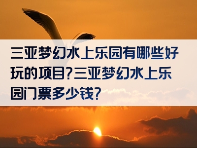 三亚梦幻水上乐园有哪些好玩的项目？三亚梦幻水上乐园门票多少钱？