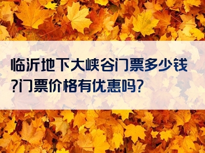 临沂地下大峡谷门票多少钱？门票价格有优惠吗？