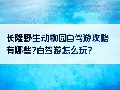 长隆野生动物园自驾游攻略有哪些？自驾游怎么玩？