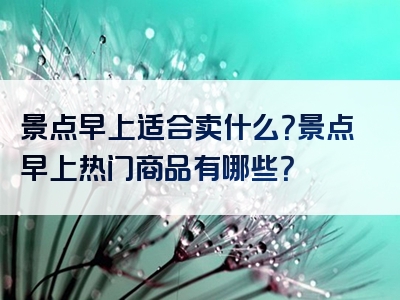 景点早上适合卖什么？景点早上热门商品有哪些？