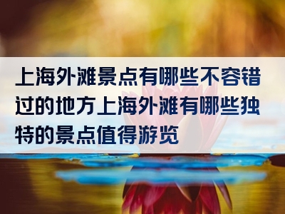 上海外滩景点有哪些不容错过的地方上海外滩有哪些独特的景点值得游览