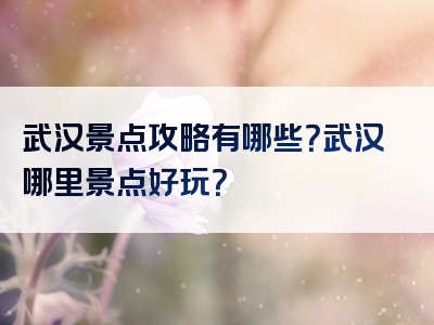 武汉景点攻略有哪些？武汉哪里景点好玩？
