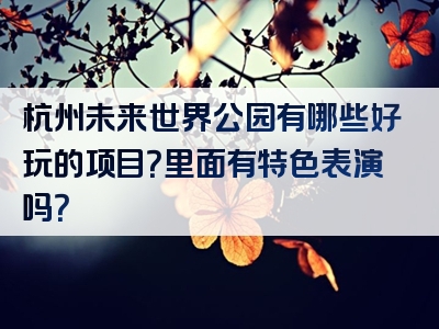 杭州未来世界公园有哪些好玩的项目？里面有特色表演吗？