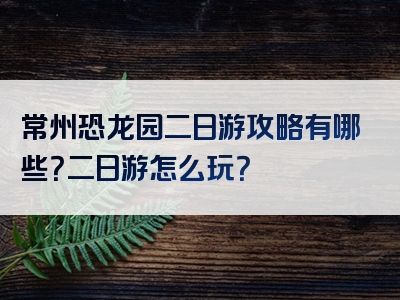 常州恐龙园二日游攻略有哪些？二日游怎么玩？