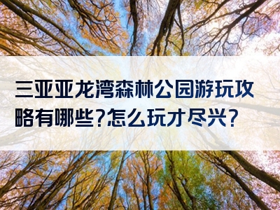 三亚亚龙湾森林公园游玩攻略有哪些？怎么玩才尽兴？