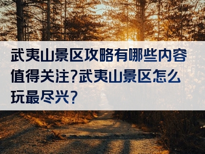 武夷山景区攻略有哪些内容值得关注？武夷山景区怎么玩最尽兴？