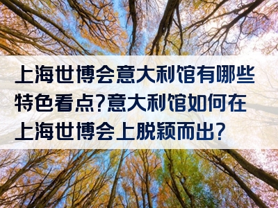 上海世博会意大利馆有哪些特色看点？意大利馆如何在上海世博会上脱颖而出？