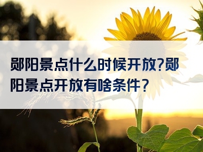 郧阳景点什么时候开放？郧阳景点开放有啥条件？
