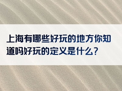 上海有哪些好玩的地方你知道吗好玩的定义是什么？