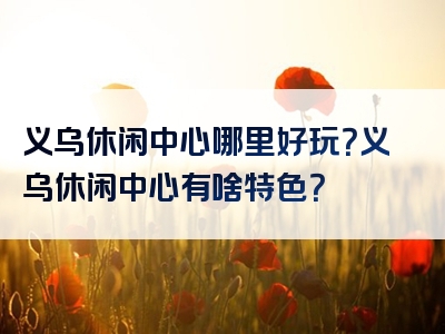 义乌休闲中心哪里好玩？义乌休闲中心有啥特色？