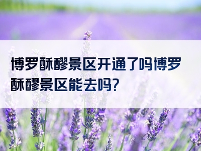 博罗酥醪景区开通了吗博罗酥醪景区能去吗？