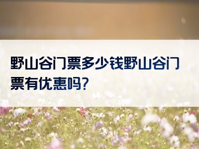 野山谷门票多少钱野山谷门票有优惠吗？