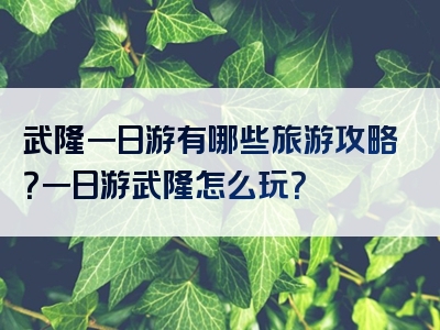 武隆一日游有哪些旅游攻略？一日游武隆怎么玩？