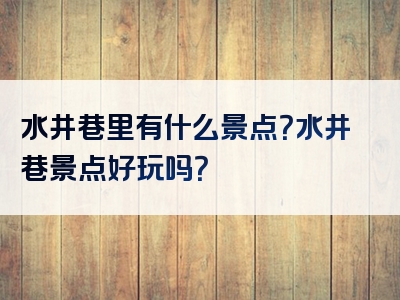水井巷里有什么景点？水井巷景点好玩吗？