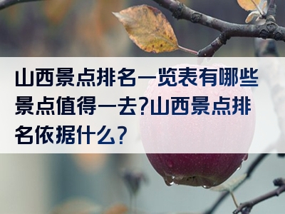 山西景点排名一览表有哪些景点值得一去？山西景点排名依据什么？
