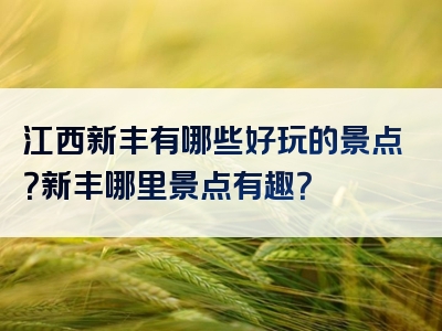 江西新丰有哪些好玩的景点？新丰哪里景点有趣？