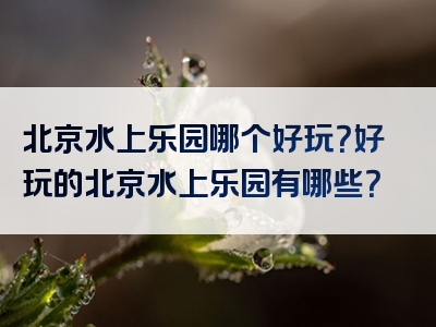 北京水上乐园哪个好玩？好玩的北京水上乐园有哪些？