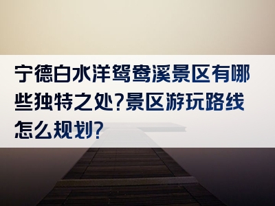 宁德白水洋鸳鸯溪景区有哪些独特之处？景区游玩路线怎么规划？