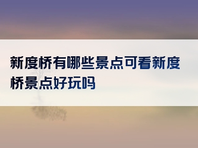 新度桥有哪些景点可看新度桥景点好玩吗