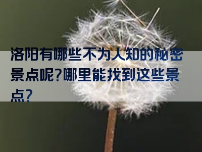 洛阳有哪些不为人知的秘密景点呢？哪里能找到这些景点？