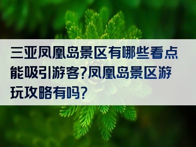 三亚凤凰岛景区有哪些看点能吸引游客？凤凰岛景区游玩攻略有吗？