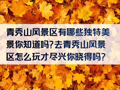 青秀山风景区有哪些独特美景你知道吗？去青秀山风景区怎么玩才尽兴你晓得吗？