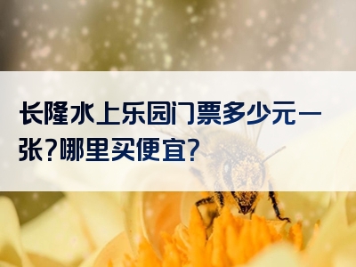 长隆水上乐园门票多少元一张？哪里买便宜？
