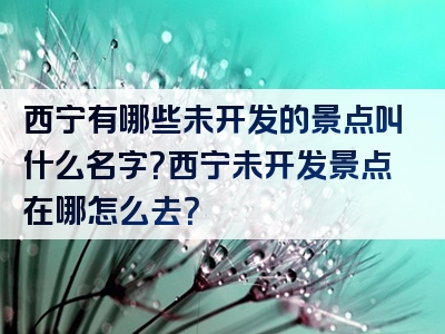 西宁有哪些未开发的景点叫什么名字？西宁未开发景点在哪怎么去？