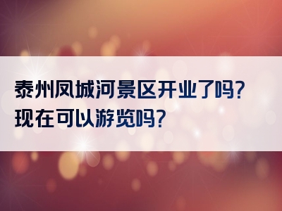 泰州凤城河景区开业了吗？现在可以游览吗？