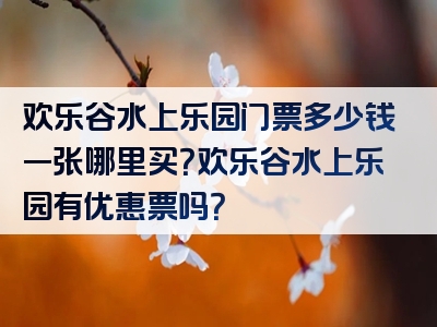 欢乐谷水上乐园门票多少钱一张哪里买？欢乐谷水上乐园有优惠票吗？